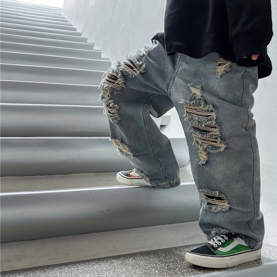 Mutter & Kinder Kinder jeans Jungen mode zerrissene hosen Baby hosen Hipster kinder hosen_voghion.com