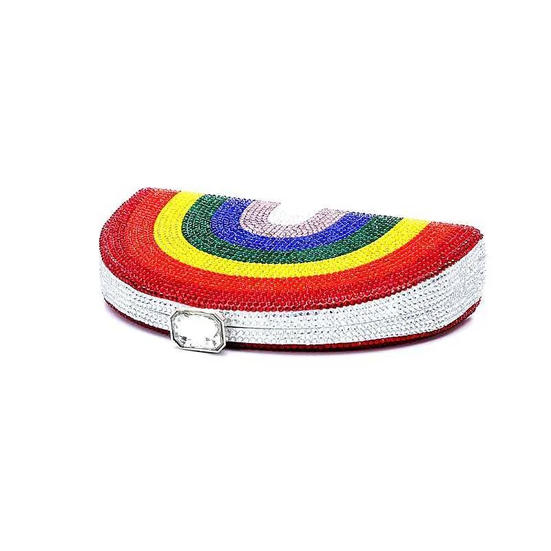 Neuestes Design Damen Rhie Handtasche Hochzeitsbankett Geschenk Kristall mehrfarbig gestreift Regenbogen Dia Abendessen Tasche Y241019_voghion.com