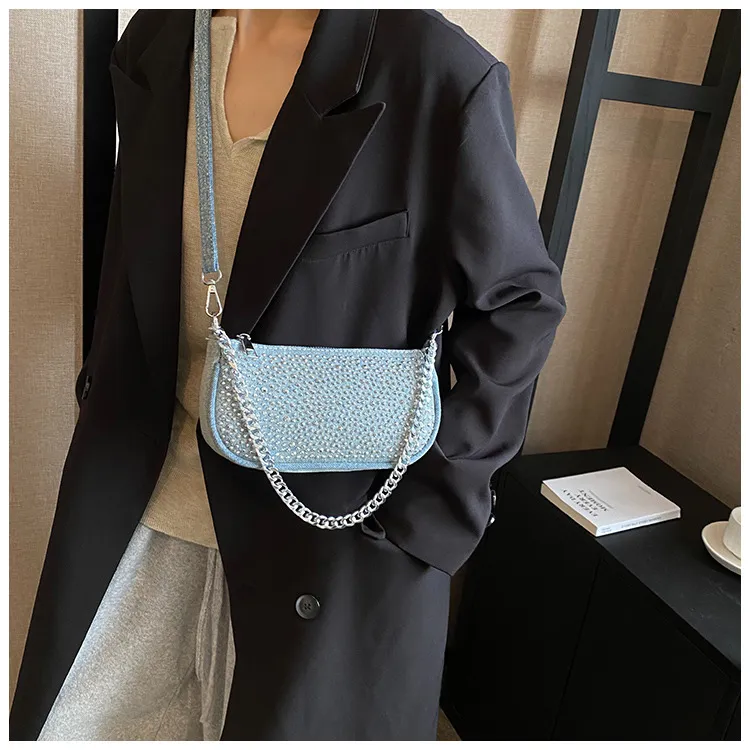 Koreanische Casual Denim Umhängetaschen Für Frauen Designer Handtaschen Und Geldbörsen 2024 Neue Pailletten Y2K Unterarm_voghion.com