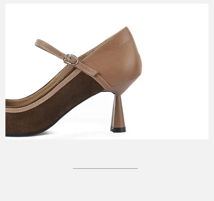 Primavera 2023 Scarpe con tacco a spillo, punta affilata, tacco sottile, in pelle scamosciata di pecora, da donna, con fibbia, fatte a mano, Bca9 S_voghion.com