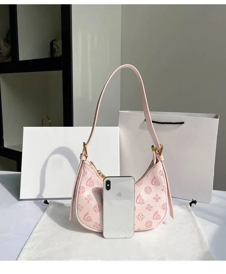 Spedizione gratuita 2025 Nuove borse a tracolla firmate per donna Borsa a forma di mezzaluna rosa sottobraccio Borsa a tracolla singola a mano_voghion.com