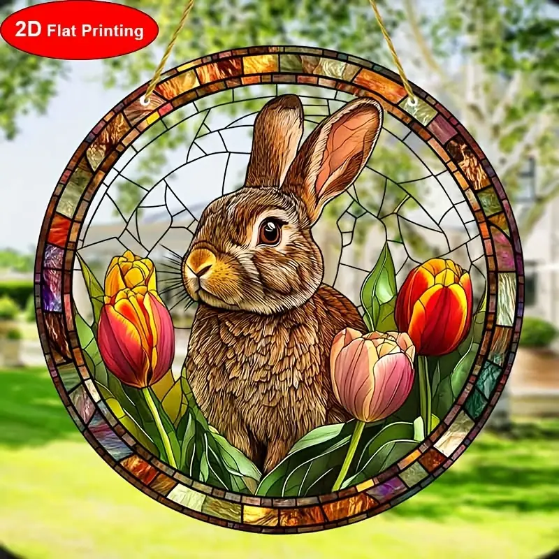 Attrape-soleil lapin lumineux - Art acrylique teinté 9" . Décoration printanière pour les célébrations de Pâques ou le charme de la chambre._voghion.com