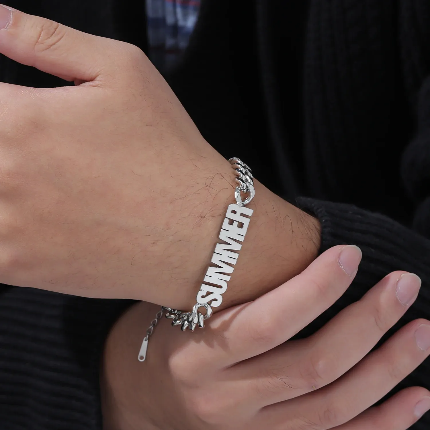 Qitian Custom Names Bracelet With Cuban Chain Personalized Stainless Steel Men Bracelets Valentines Day Jewelry For_voghion.com