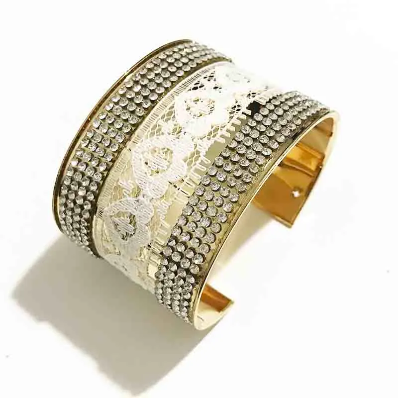 Armring Gotisk Spets & Strassinlägg Öppen Manschett Guldfärgad Metall Breda Armband För Damer Modesmycken_voghion.com