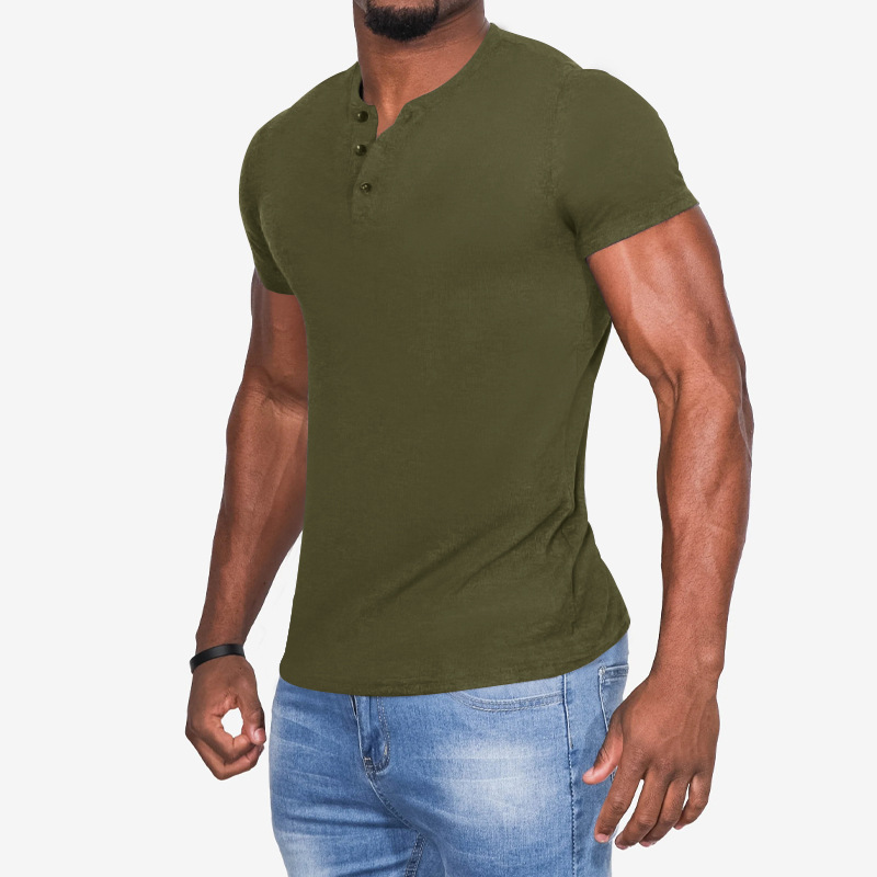 2023 Neues Sommer-T-Shirt für Herren, lässig, einfarbig, kurzärmelig, Rundhalsausschnitt, Pullover, Knopfleiste, Henley-Shirt_voghion.com