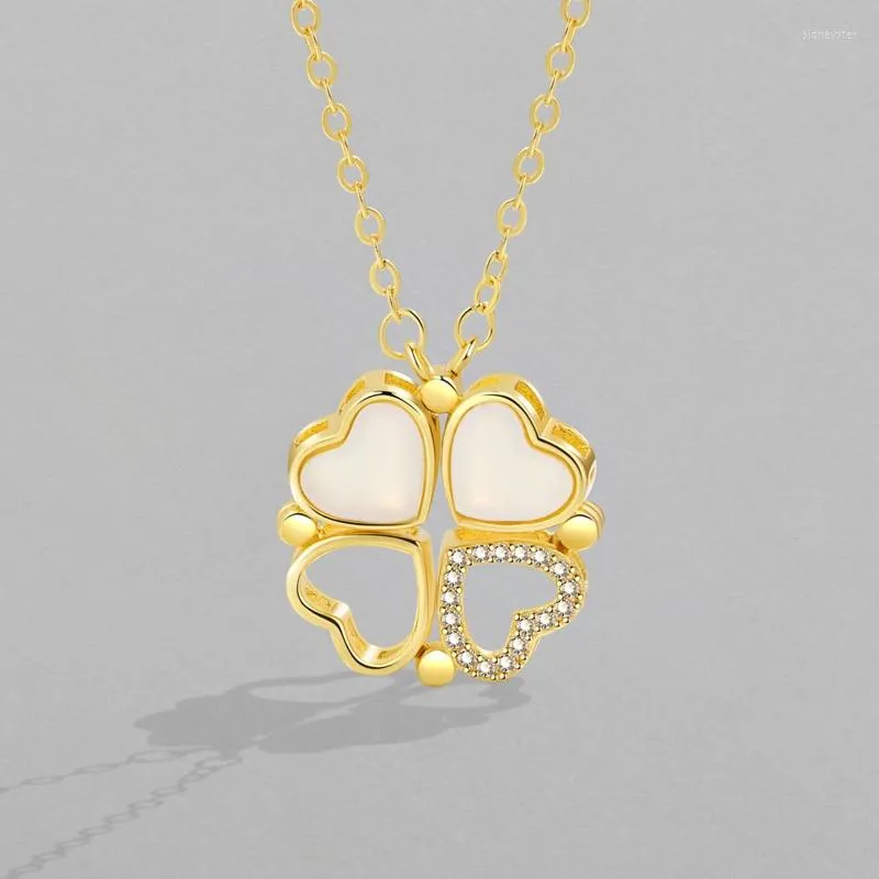 Colliers pendentifs en forme de trèfle à quatre feuilles en forme de cœur en zircone cubique pour femmes, bijoux élégants pour fête et mariage_voghion.com