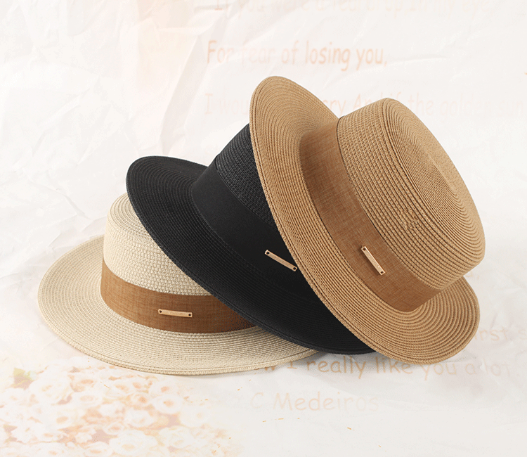Cappello estivo coreano in paglia, cappello elegante con parte superiore piatta, cappello parasole per le vacanze, cappello casual semplice e versatile francese, per ragazze_voghion.com