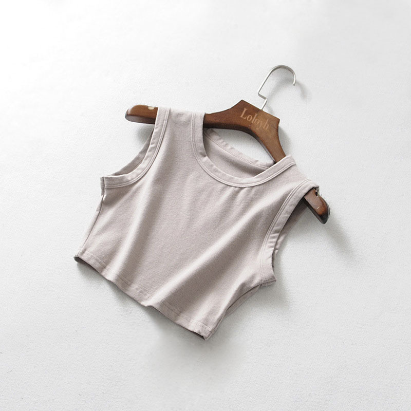 2024 Summer New Women's Top Cycling Cotton Solid Color Wide Edge Short Exposed Navel Vest_voghion.com