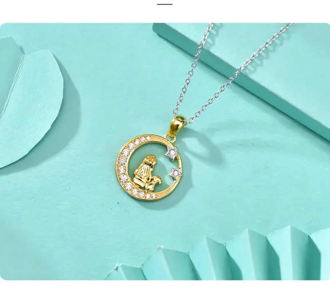 Mom And Baby Zircon Pendant Necklace In Sterling Silver Gold Tone_voghion.com