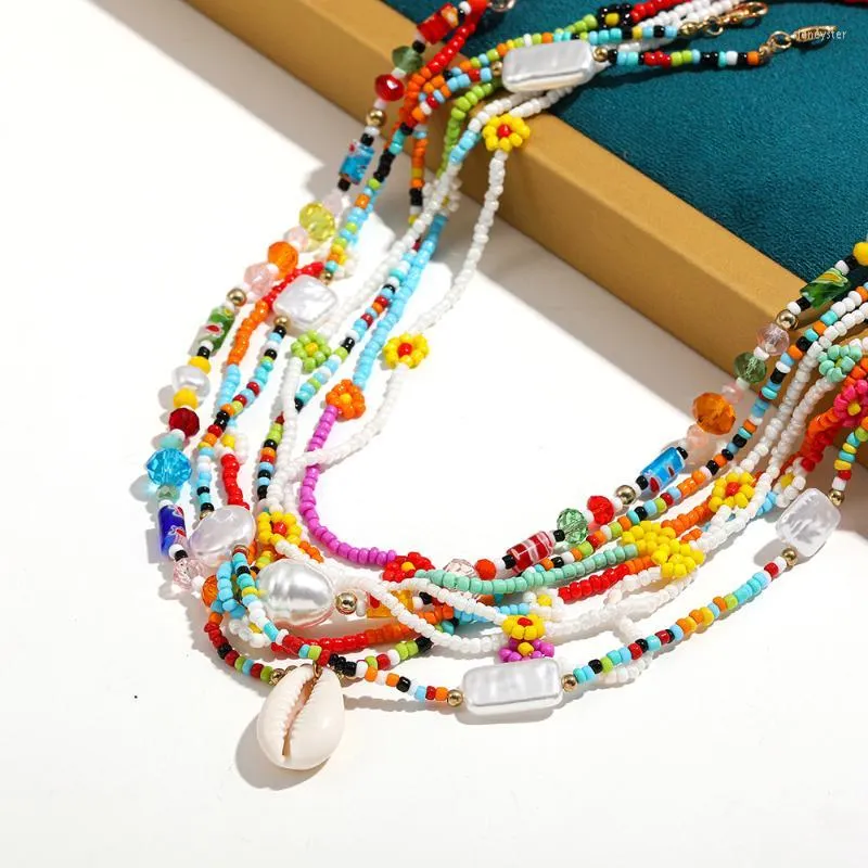 Ketten Boho Winzige Saatperlen Handgemachte Webart Blume Daisy Choker Halskette Für Frauen Mode Perlenschale Schlüsselbeinkragen_voghion.com