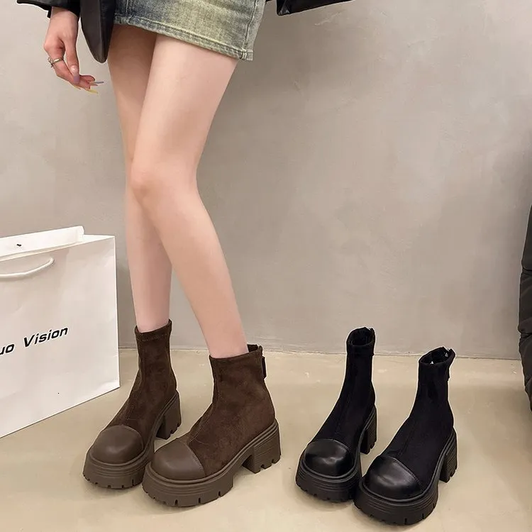 Bottes Martin à plateforme vintage pour femmes, automne 2024, style britannique, nouvelles bottes courtes fines et élastiques, Yangqi Fairy_voghion.com