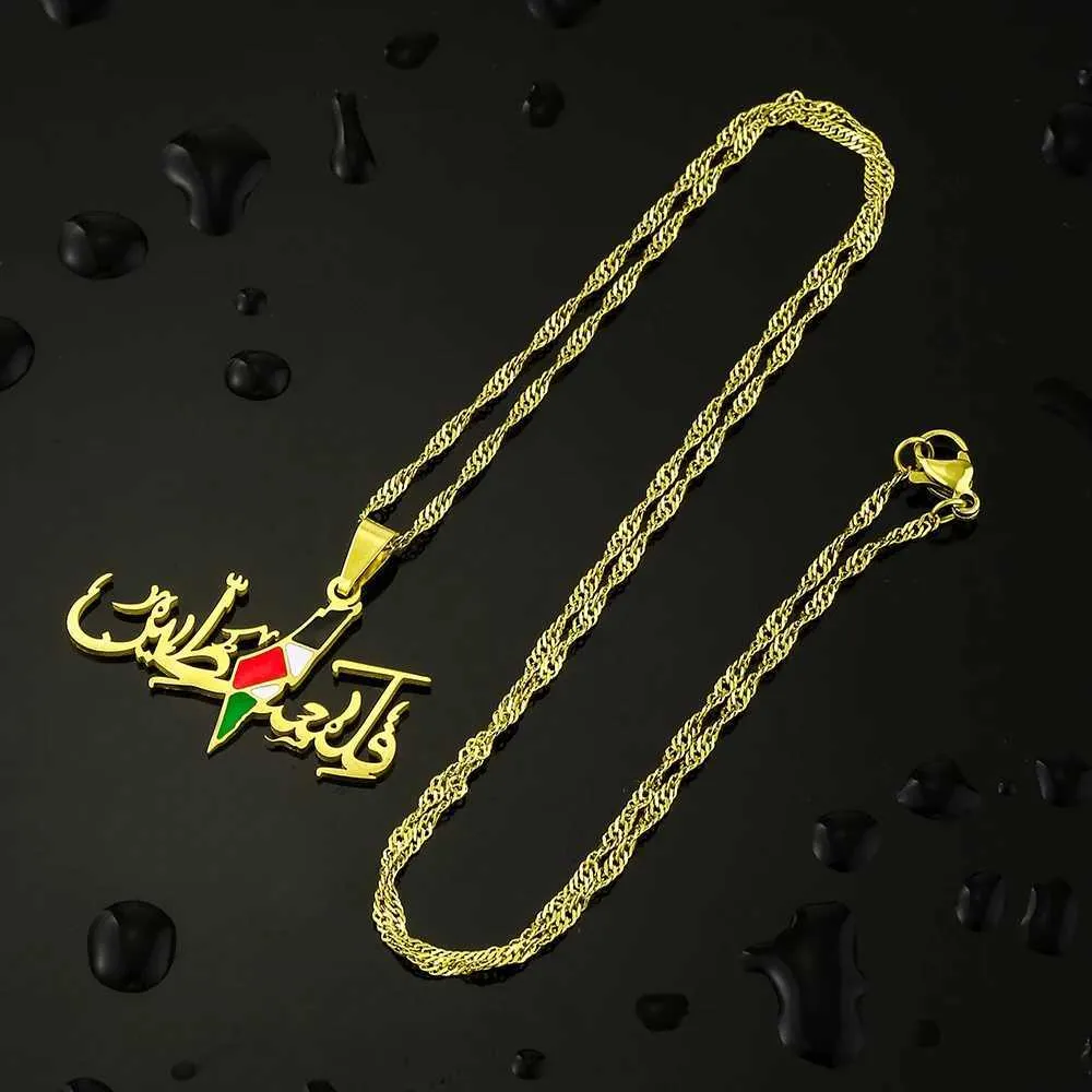 Collier pendentif drapeau palestine acier inoxydable or ethnique_voghion.com