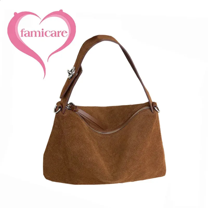 Borsa a tracolla in pelle scamosciata retrò autunno inverno 2024 da donna, di alta qualità, grande capacità, in pelle scamosciata, ascella_voghion.com