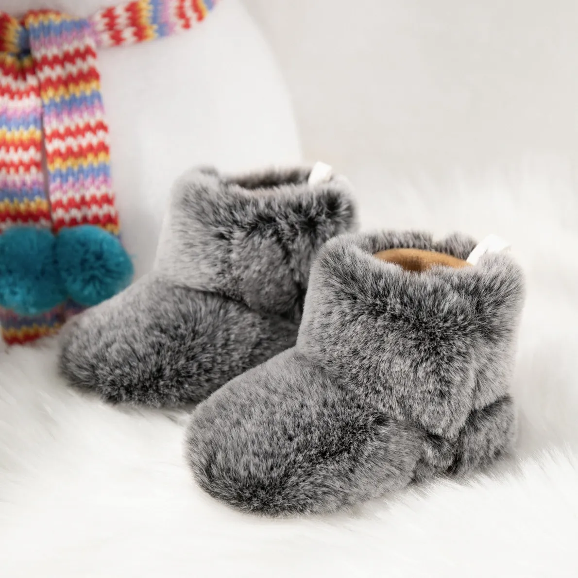 Babyschuhe für Neugeborene, Jungen und Mädchen, rutschfeste, weiche Sohle, Krippenschuhe, Cutefeet, Kleinkind, Plüsch, Flusen, warm, für den Winter, Prewalker_voghion.com