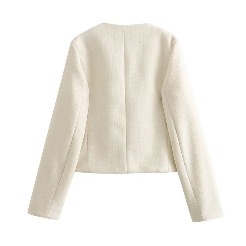 Damenbekleidung Mode Knopf Dekoration kurze Anzugjacke_voghion.com