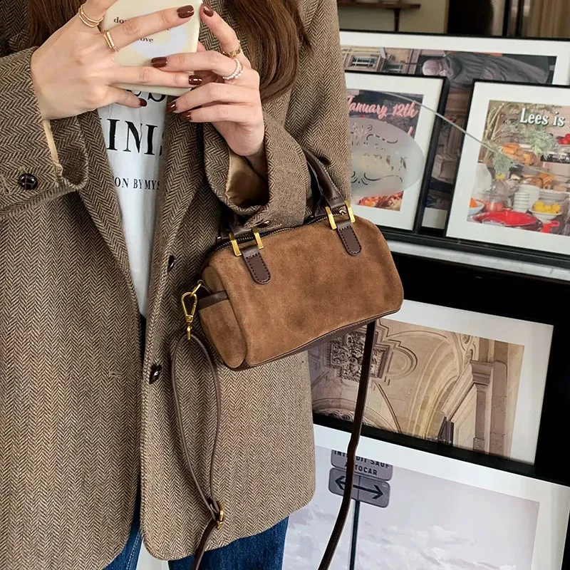 Vintage suède handtas voor dames herfst winter schoudertas elegant_voghion.com