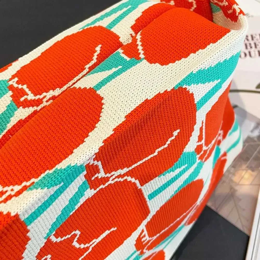 Håndvævet mini knudehåndled japansk afslappet farverig bredstribet almindelig vævet håndtaske til studerende genanvendelig indkøbstaske_voghion.com