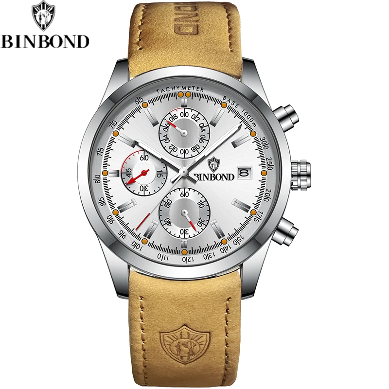 Luxury Men's Quartz Chronograph Watch With Genuine Leather Strap_voghion.com