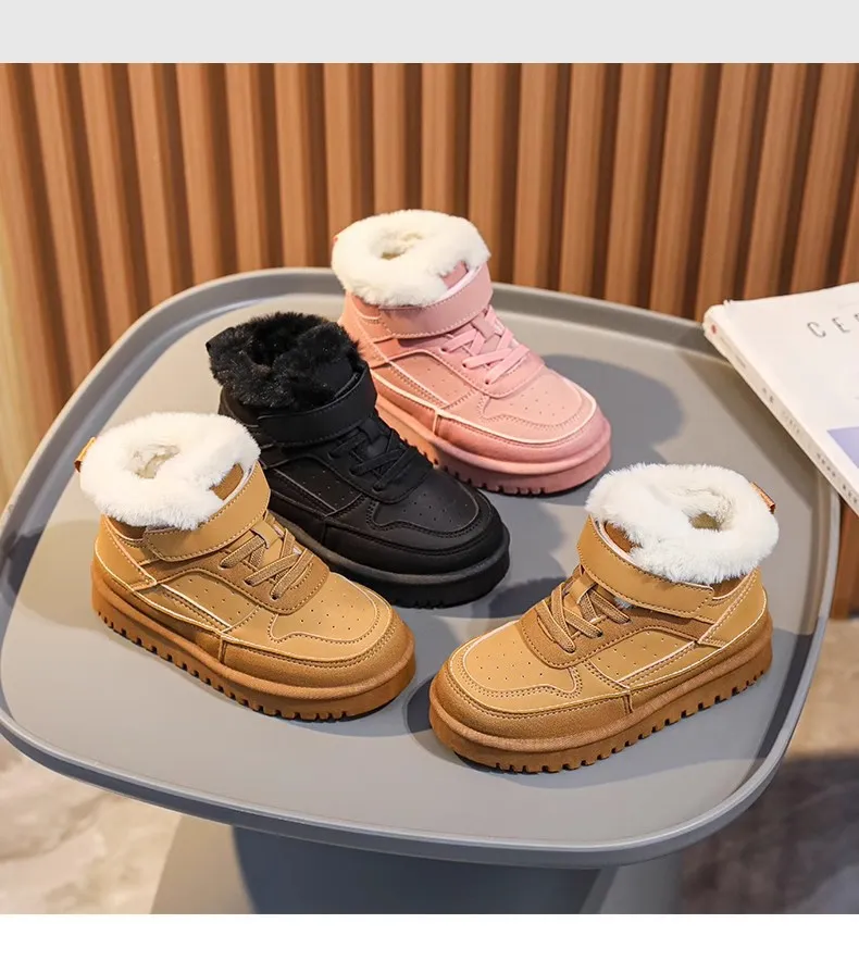 Warm Boys Girls Winter with Fur Kidsnest Kids Snow Boots Children Soft Bottom Shoes Sizes US11C-US6Y_voghion.com