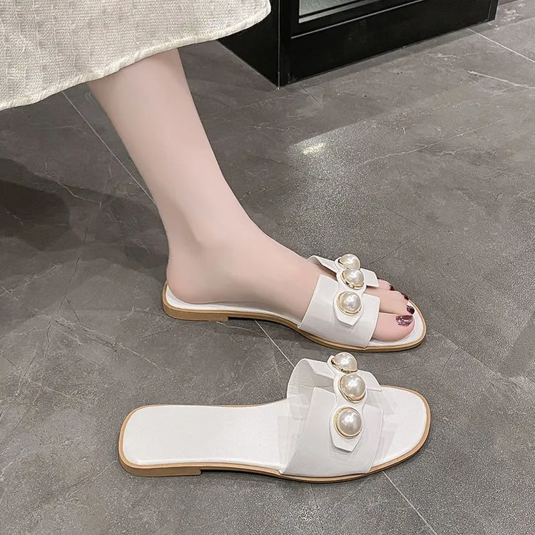 Neu Leder Echtes Flache Designer Perle Bequeme Casual Bottom frauen Schuhe Outdoor Strand Sandalen Indoor Hausschuhe_voghion.com
