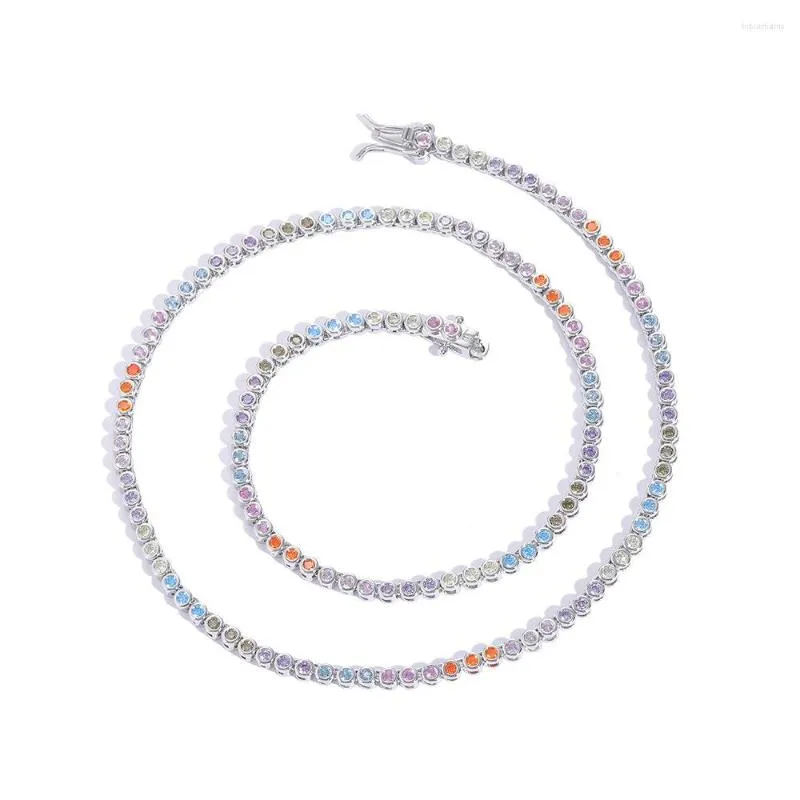Cadenas de 2 mm con forma de bola circular de colores, cadena de circonitas con brillantes, collar de latón con efecto helado, joyería de moda de hip hop BN107_voghion.com