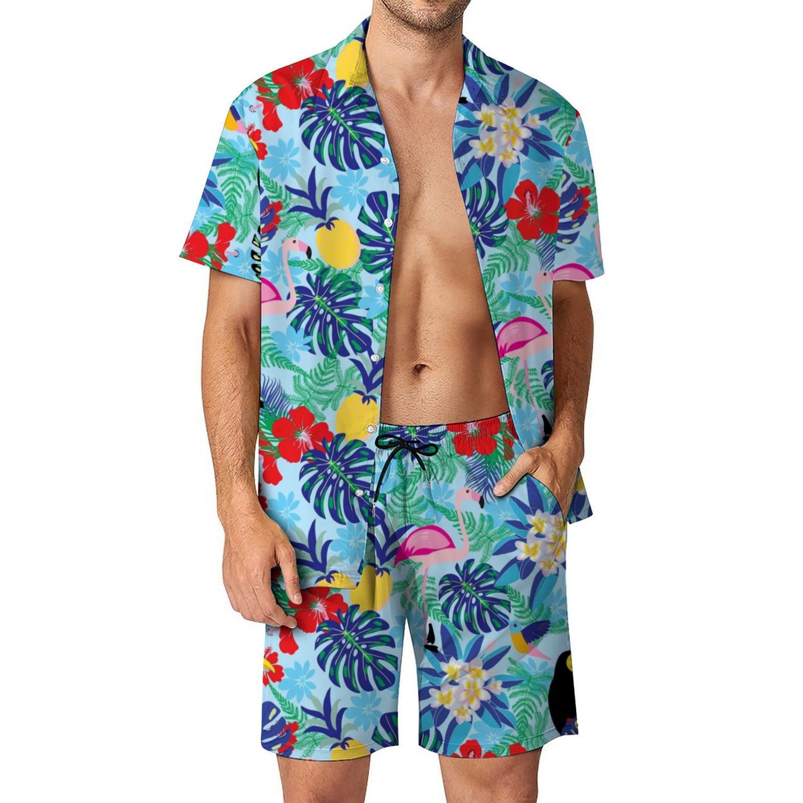 Camicia casual da uomo hawaiana da spiaggia con stampa digitale 3D, manica corta_voghion.com