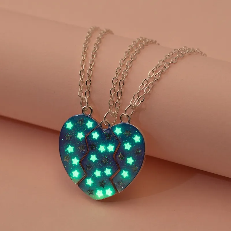 Collane con ciondolo E0BE 3 pezzi luminosi a forma di cuore diviso per sempre amico amicizia collana magnetica regalo per ragazza_voghion.com