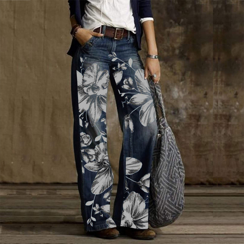 Women's jeans with printed mopping casual spring and summer jeans _voghion.com