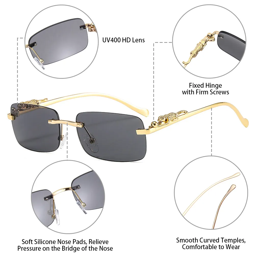 Men's Rimless Rectangle Sunglasses Retro Uv400 Clear Lens Shades_voghion.com