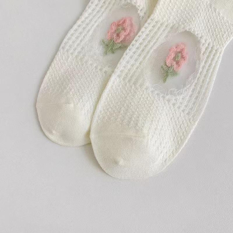 Socks For Women Spring And Summer Korean Thin Short Socks Summer Sweat Absorbent Breathable Invisible Socks Japanese Sweet Floral Ladies Socks_voghion.com