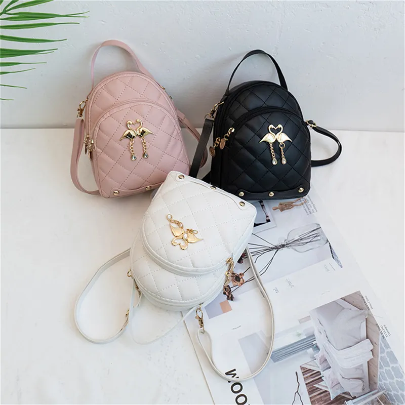 Zaino mini con ciondolo a forma di cigno con nappa, a doppio strato, per studenti, da donna, stile rombo_voghion.com