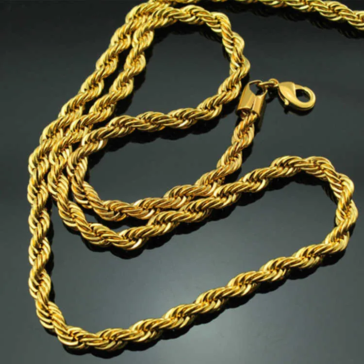 Kunstmatige zware mode gigantische pure roestvrij staal groot massief touw vergulde sieraden ketting voor mannen_voghion.com
