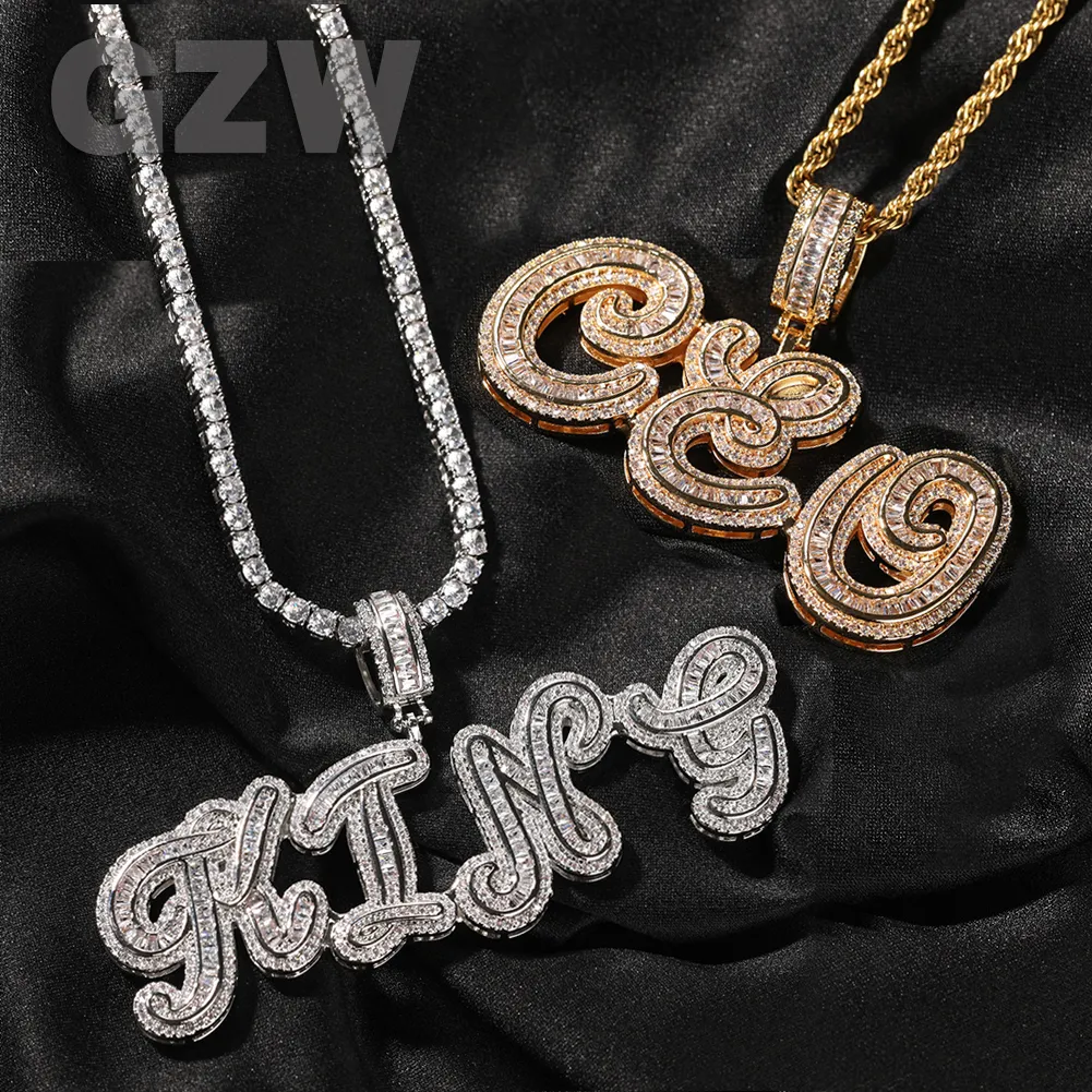 Collier avec pendentif personnalisé en lettres cursives, nouvelle mode, initiale personnalisée, zircone cubique glacée, véritable or, hanche_voghion.com