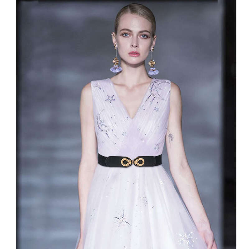 Elastischer Damen-Gürtel mit dekorativer schmaler Schleife, passend zu Kleid, Mantel, Anzug, schwarzer Bund, trendig_voghion.com