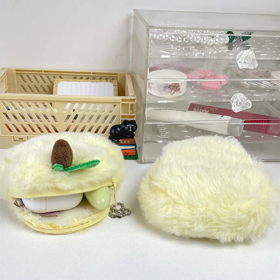 Cute Pear Shaped Coin Purse Card Holder Zipper Earphone Lipstick Key Organizer Plush Fruit Mini Bag Pendant Money Pouch_voghion.com