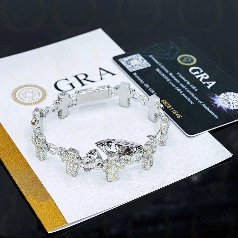Cadena de eslabones cubanos con cruz de moissanita y baguette VVS con helado de plata de ley GRA de Christian Hip Hop Pass para hombres y mujeres_voghion.com