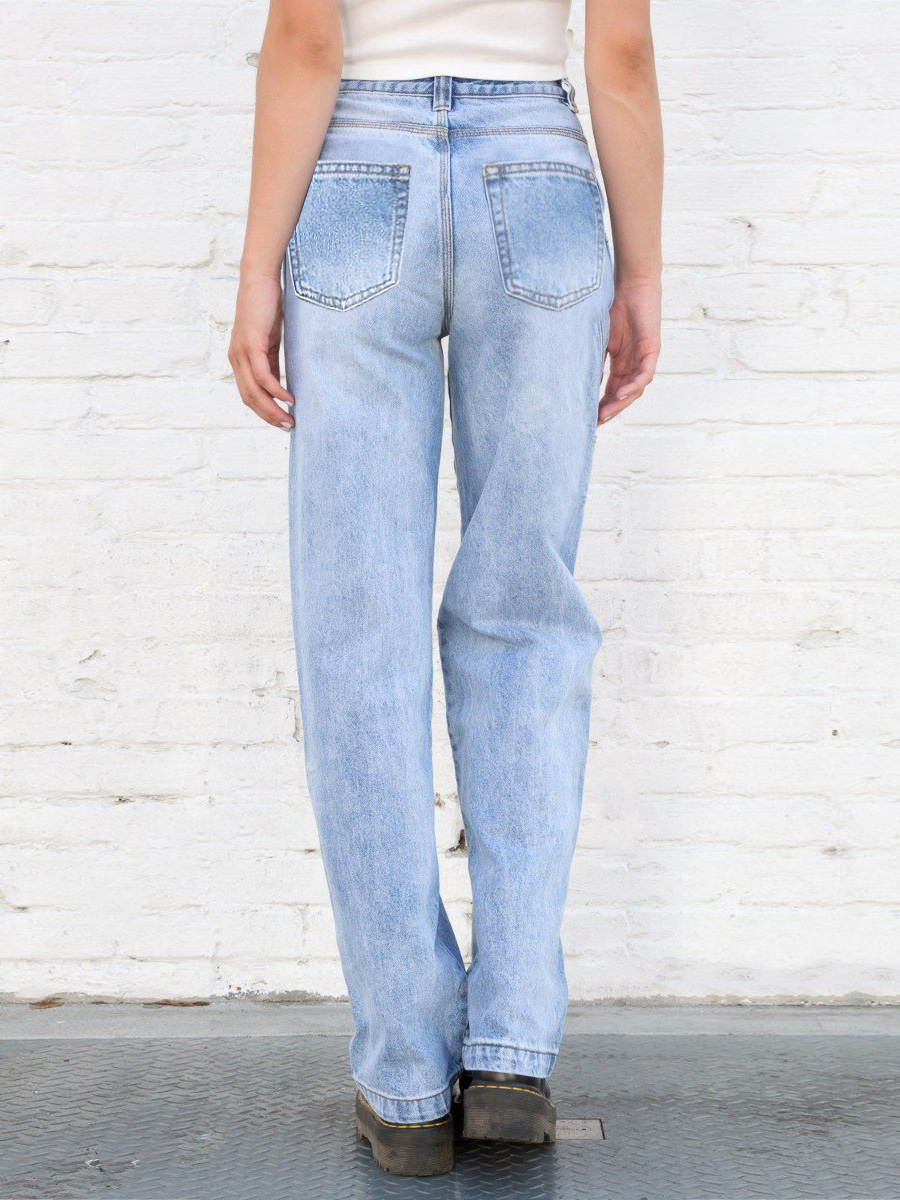 retro art feather jeans women's versatile_voghion.com