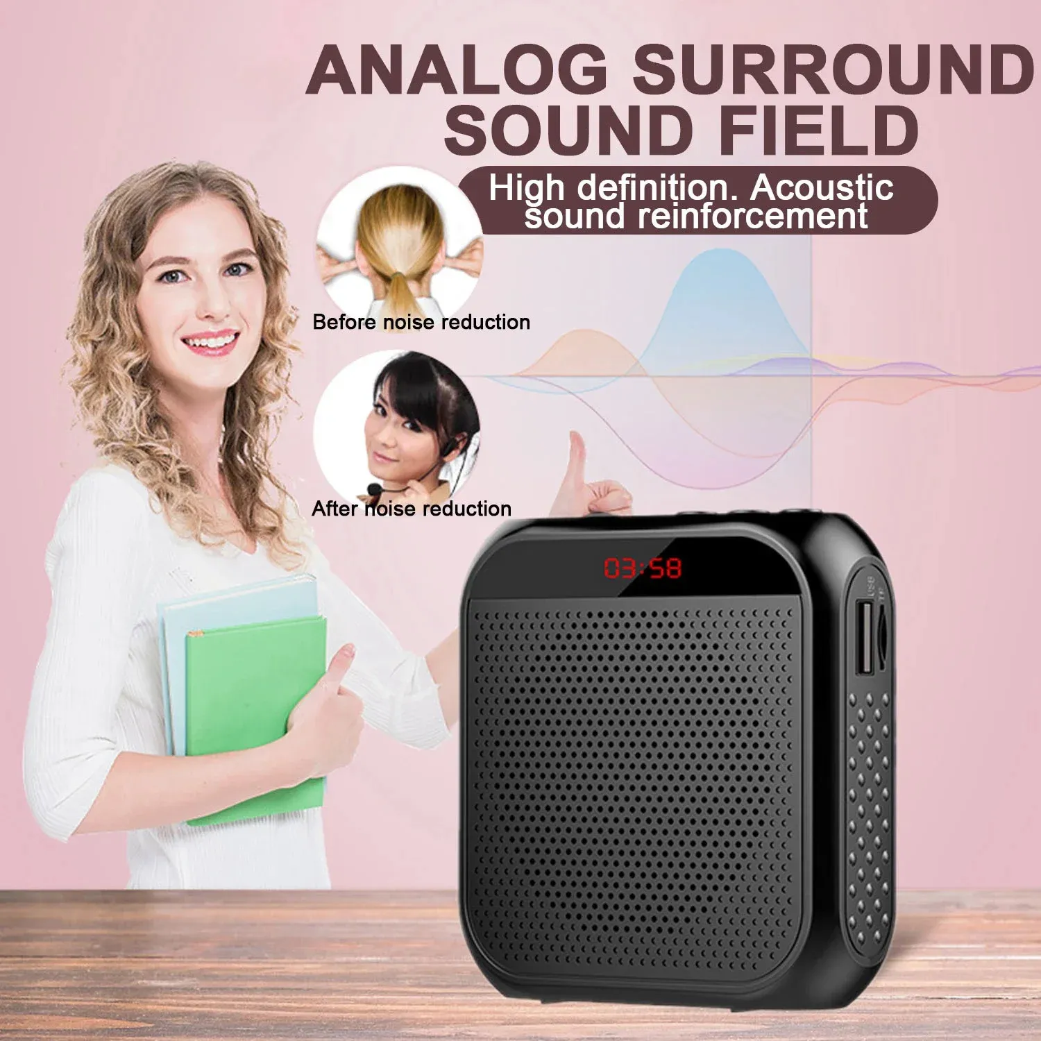 Microphones 5W Amplifier Multifunctional Portable Personal Voice Speaker With Microphone Display Surround Sound For_voghion.com