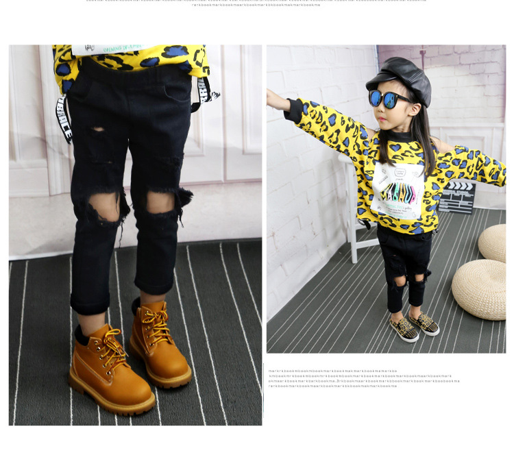 Mother&Kids Boys and girls ripped jeans medium children long children slacks children's casual pants_voghion.com