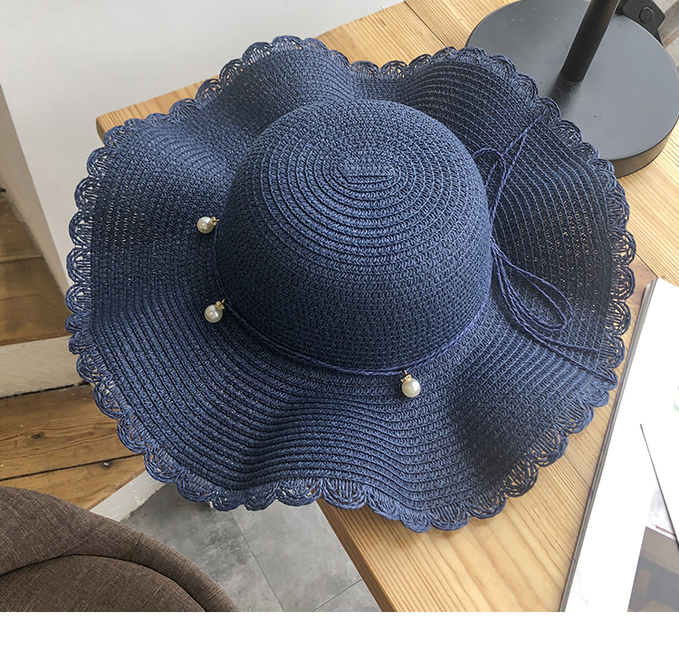Hat for women in summer, small refreshing waves, large brimmed straw Korean version, versatile pearl, casual protection,_voghion.com