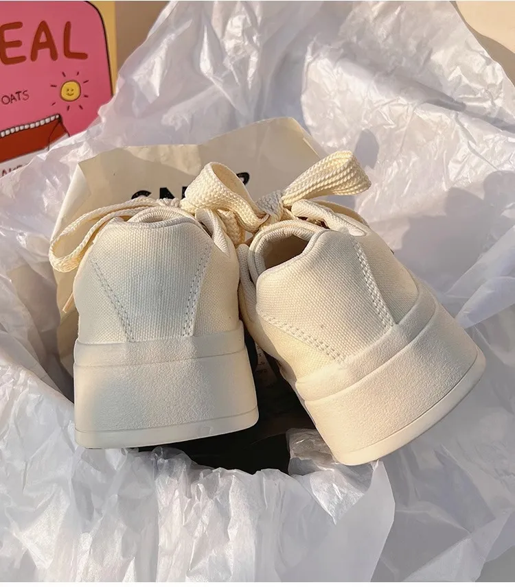 Platform Canvas Shoes For Women Versatile Summer Trainers White_voghion.com