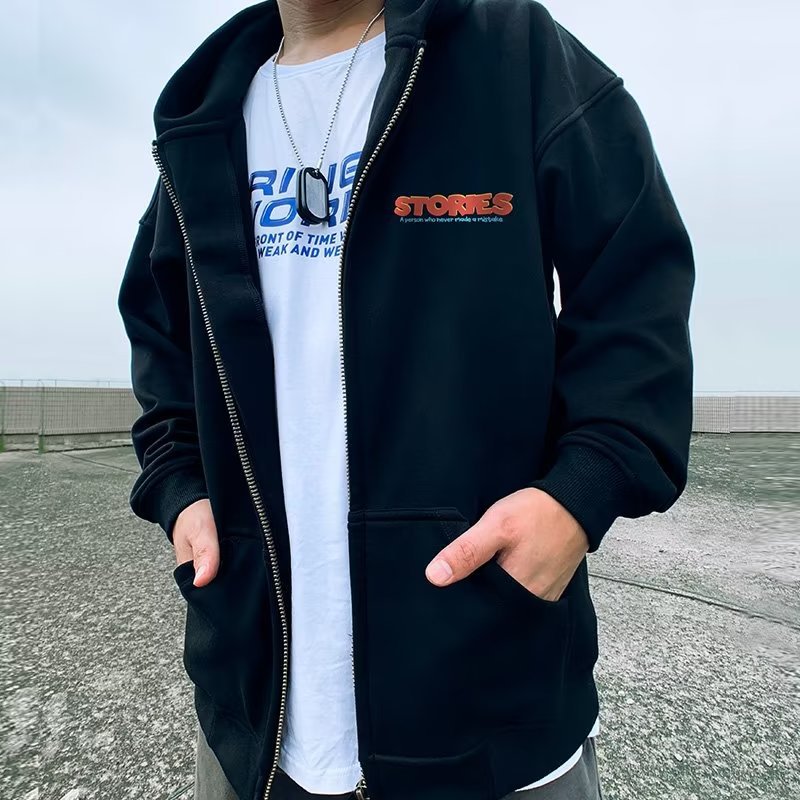 Sudadera con capucha gruesa con cremallera y felpa de otoño e invierno para hombre, cárdigans de Instagram, chaquetas de moda holgadas y de gran tamaño de marca._voghion.com