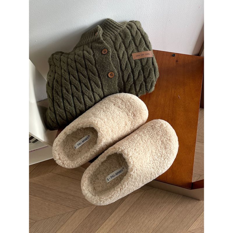 Lässiger Pelz für Damen 2024 Neue Winter-Outdoor-Flache Lazy Pantoletten mit V-Zehen-Halbpantoffeln_voghion.com
