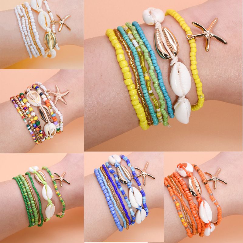 Hot Selg Sommer Dopamin Böhmisches Ozean-Strand-Seestern-Muschel-Reis-Perlen-Mehrschicht-Armband_voghion.com