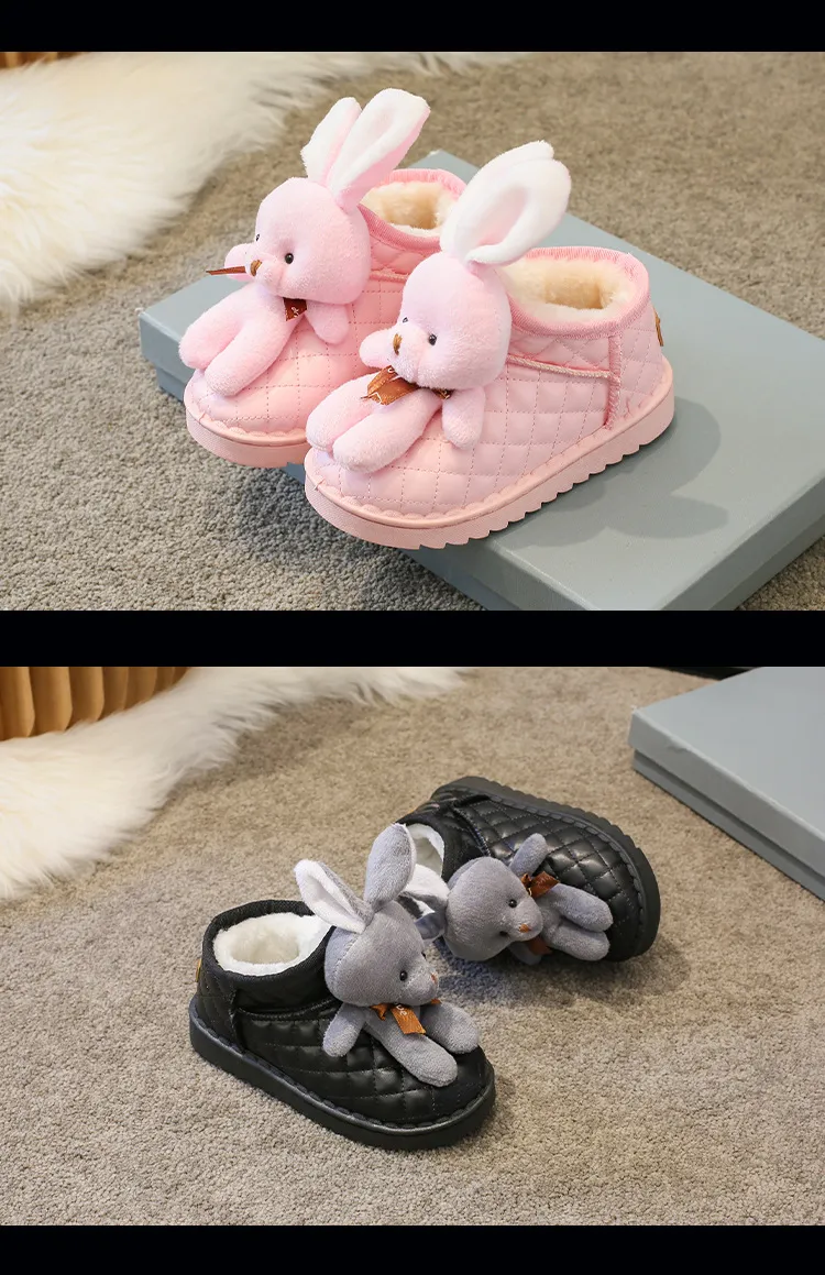 Winter Girls Plus Veet Warm Toddler Snow Cartoon Rabbit Cotton Children Ankle Boots Non-slip Causal Shoes Sizes US 8C-4Y_desvips.com