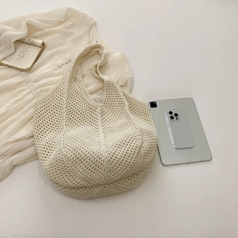 Damen Umhängetasche Lässige, handgefertigte Tragetaschen aus Strohgeflecht mit großer Kapazität für den Sommerstrand_voghion.com