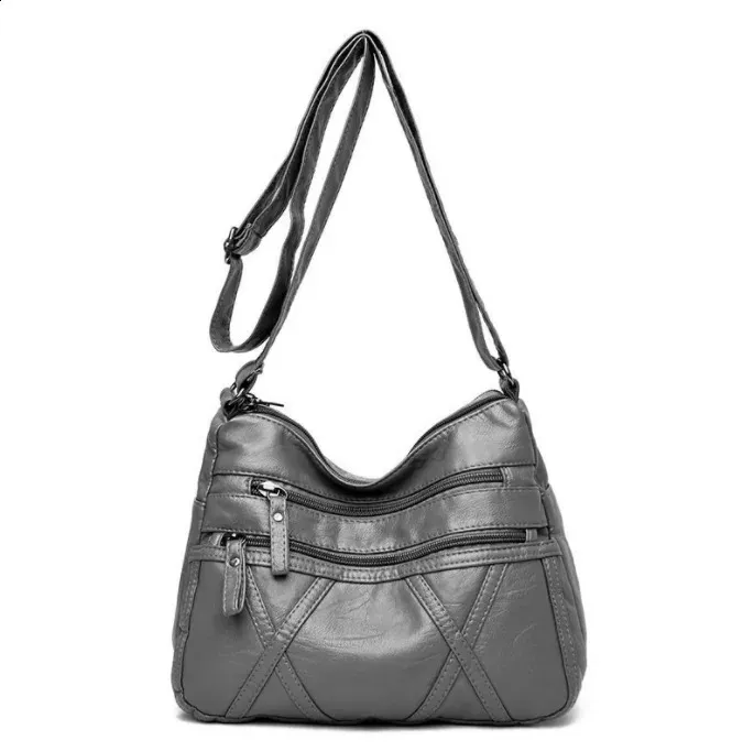 Borsa a tracolla e messenger da donna in morbida pelle grigia_voghion.com
