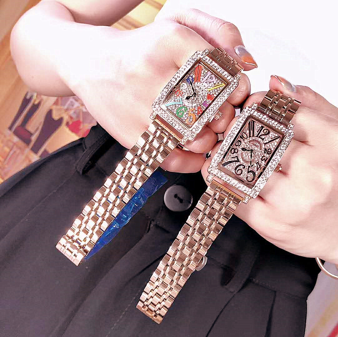 Mote trendy klokke i ny stil, diamantinnlagt digitalt rektangulært armbåndsur i stål_voghion.com