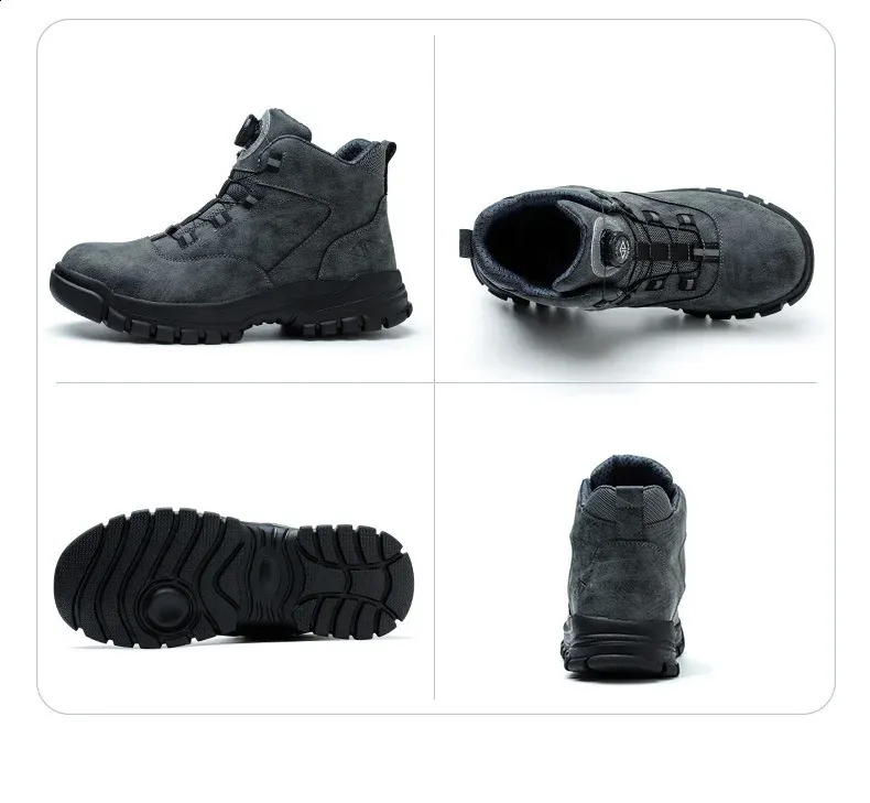 Bottes de sécurité imperméables à bouton rotatif pour hommes, résistantes aux chocs et aux perforations, chaussures de travail légères pour l'automne_voghion.com