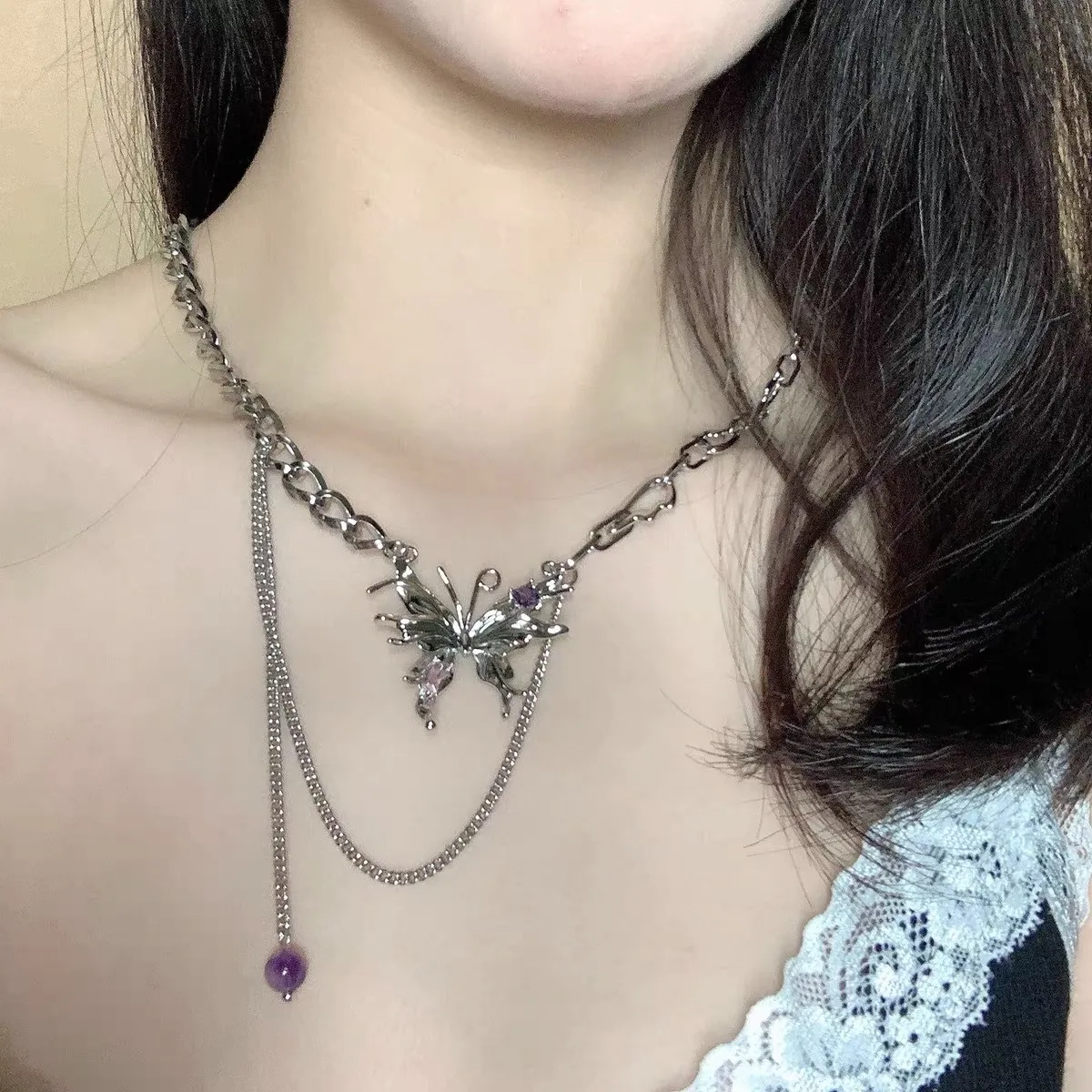 Colliers pendentifs doux mignon collier papillon exquis élégant animal insecte court tour de cou pour femmes bijoux Haruku_voghion.com